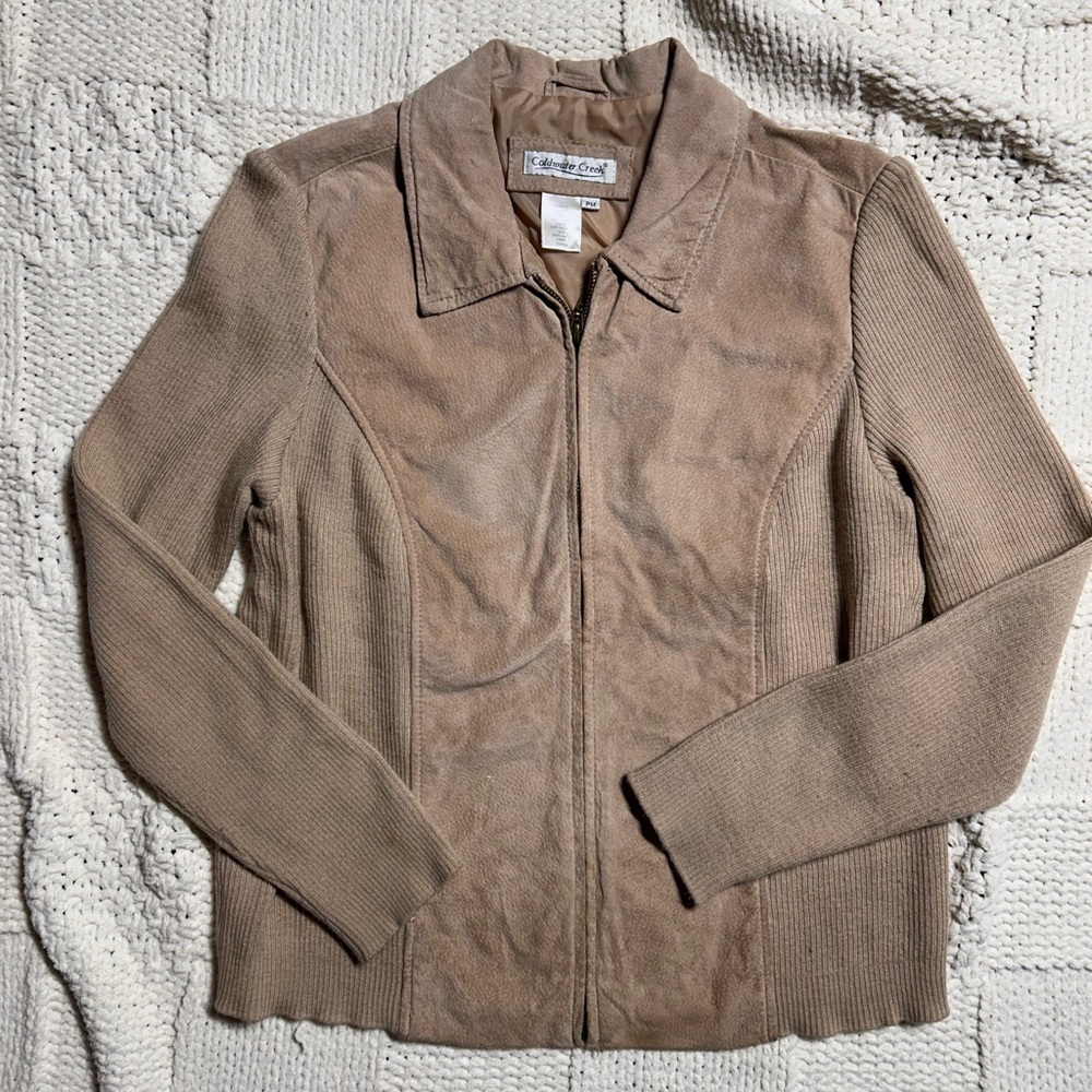 Vintage Coldwater Creek Leather Jacket Tan Full Zip Sz Petite Medium